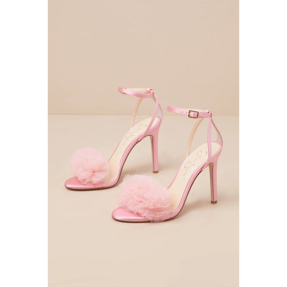 NEW Jessica Simpson Jilria Light Pink Satin Ankle Strap High Heel Sandals Size 6